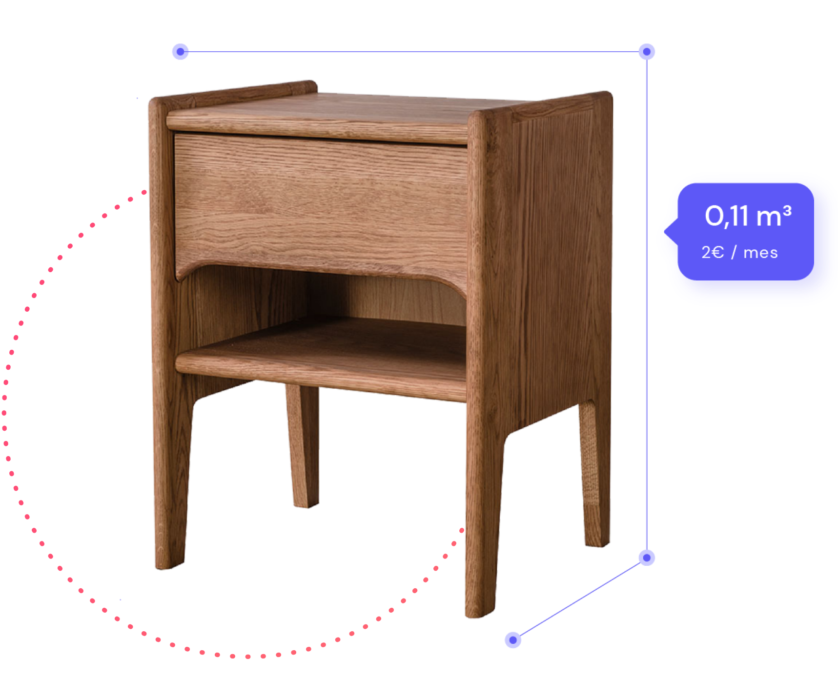 Mesa de noche con sus medidas correspondientes